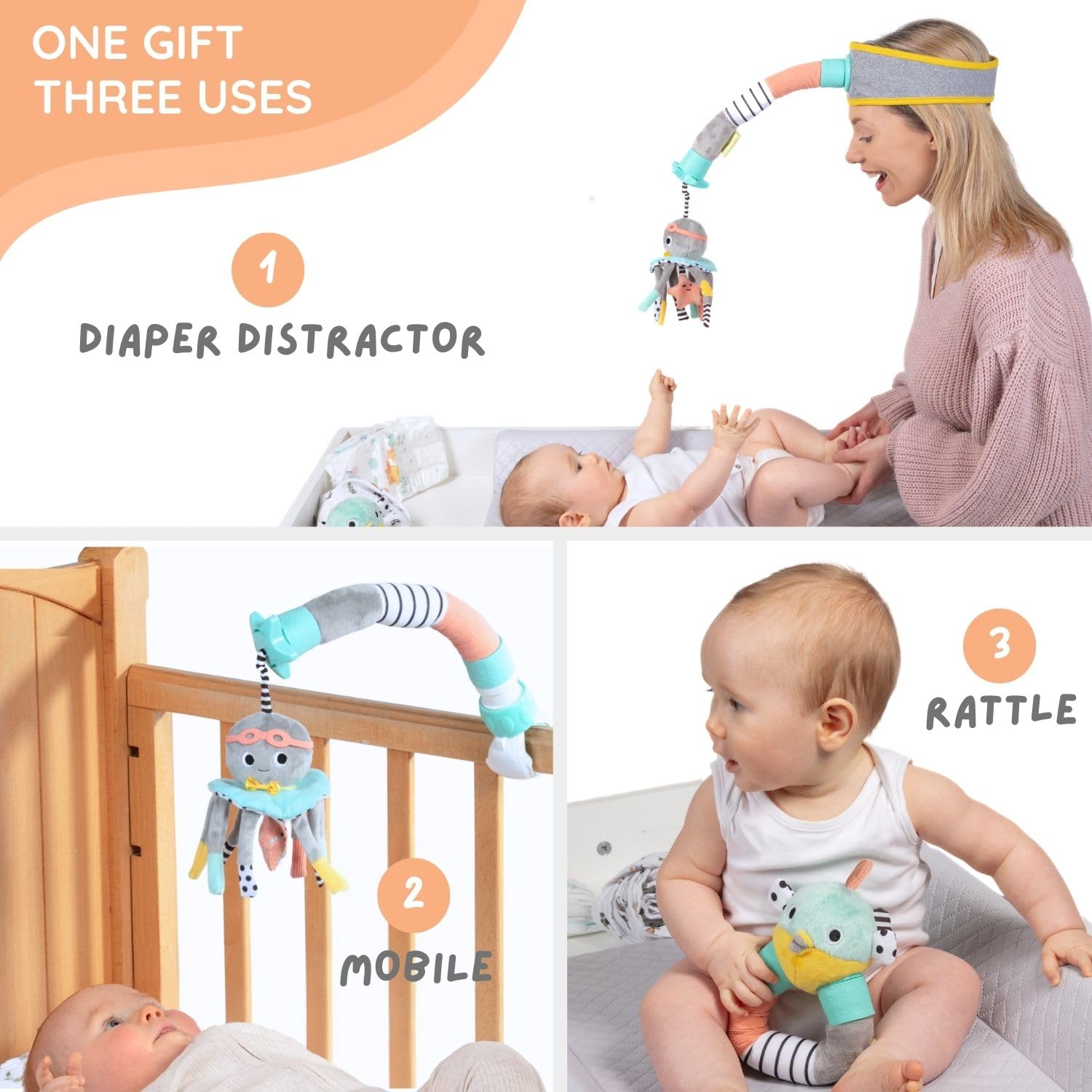 DINGLE DANGLE - Baby Gift Set - 3 in 1 Diaper Changing Helper Headband, Baby Mobile, & Sensory