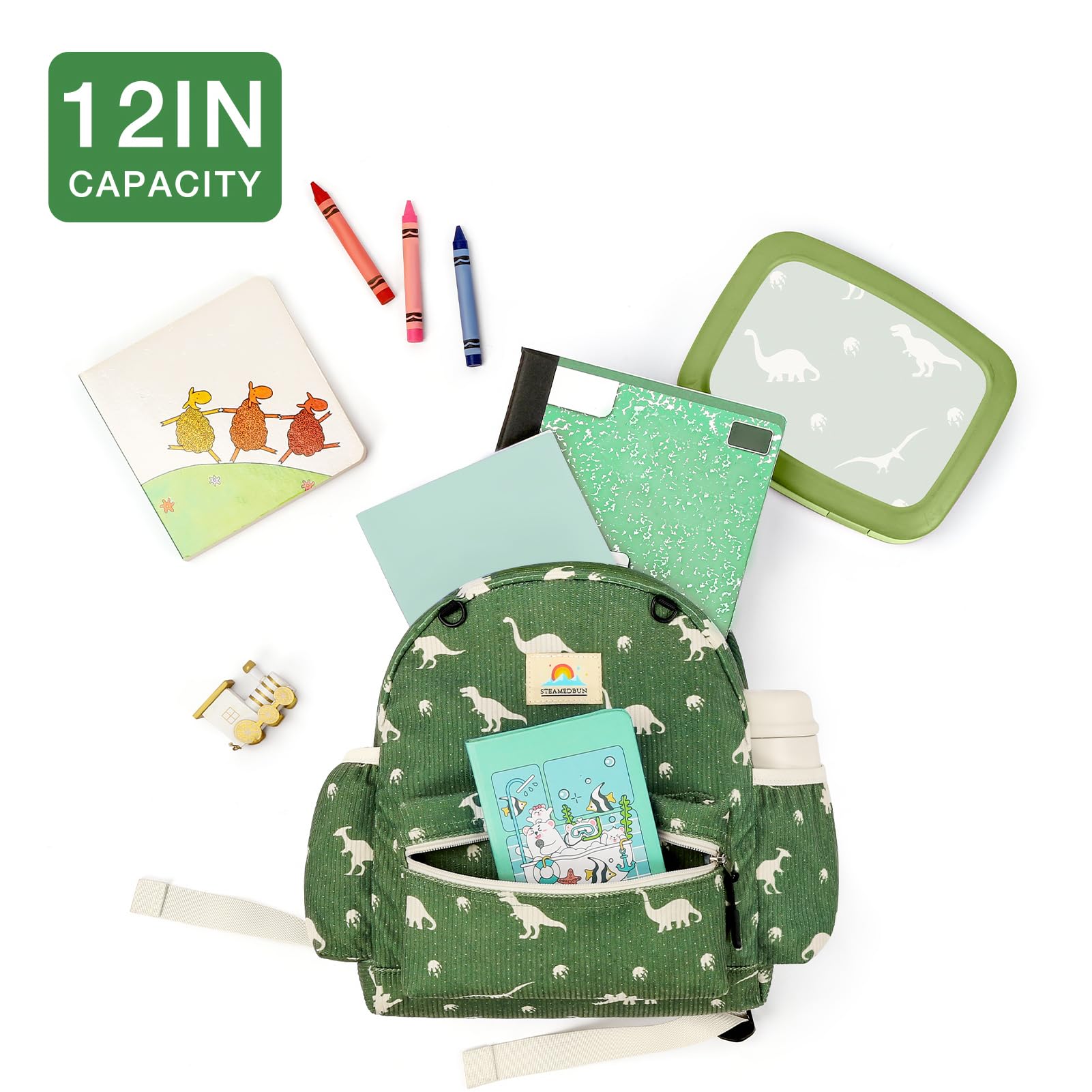 STEAMEDBUN Corduroy Toddler Backpack for Boys 2-4: Kids backpack for Boys Girls - 12 inch Preschool