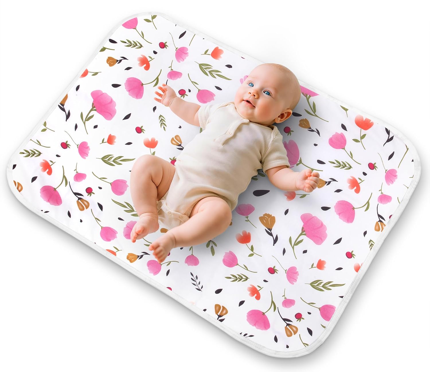 Diaper Changing Pads for Baby, Flower Change Mat, 3Layers Waterproof Change Pad Foldable Absorbent