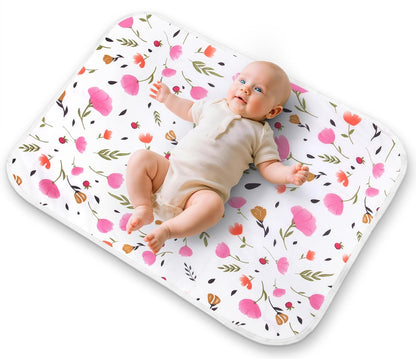 Diaper Changing Pads for Baby, Flower Change Mat, 3Layers Waterproof Change Pad Foldable Absorbent