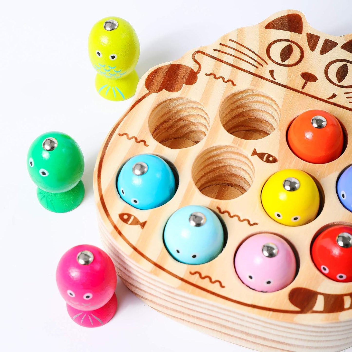 Montessori Magnetic Wooden Fishing Game for Toddlers 1-3 Years Old,Fine Motor Skills Early Learning