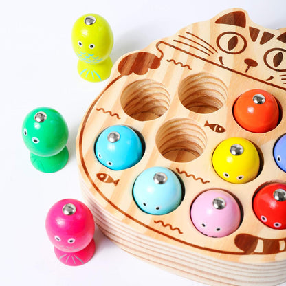 Montessori Magnetic Wooden Fishing Game for Toddlers 1-3 Years Old,Fine Motor Skills Early Learning