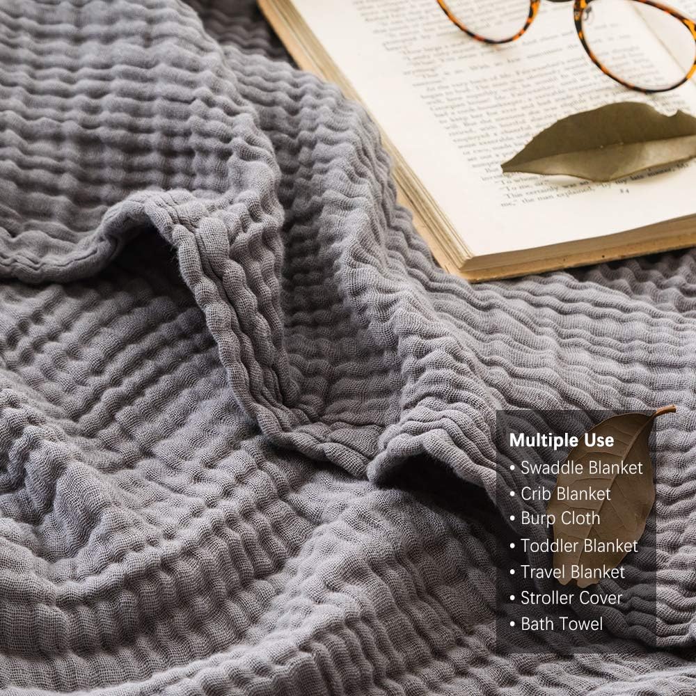 EMME Muslin Grey Twin Blanket 100% Cotton Bed Blankets for Adults and Baby 60"x80" Lightweight Soft