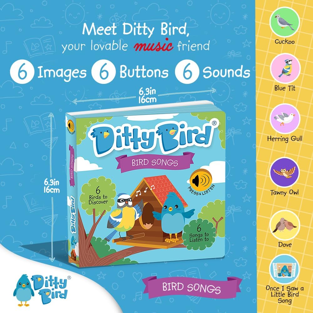 Ditty Bird Animal Sounds Book for Toddlers – Interactive Book Featuring Cuckoo, Blue Tit, Herring