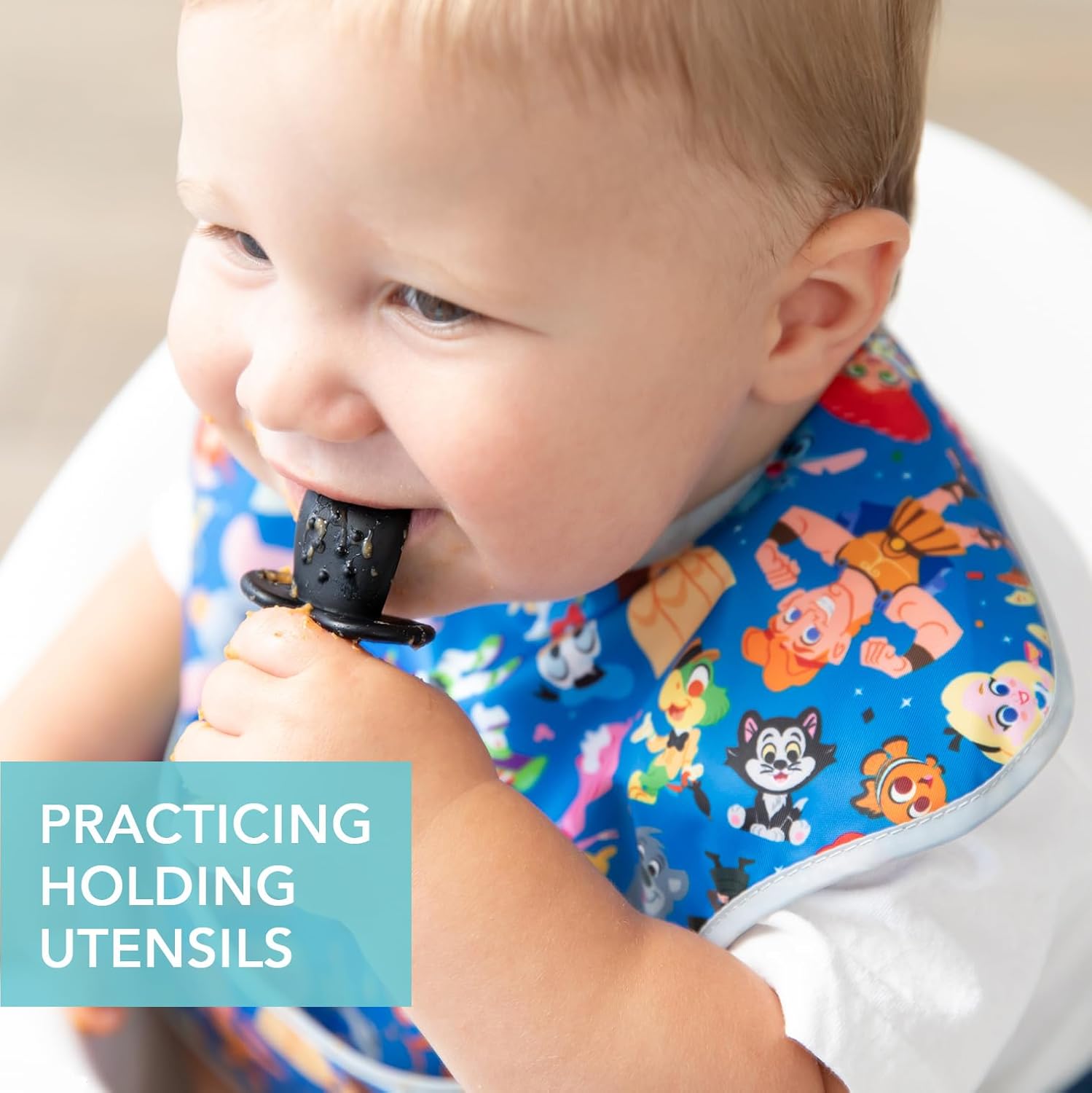 Bumkins Disney Baby Utensils Set, Chewtensils Silicone Spoons for Dipping, Self-Feeding, Baby Led