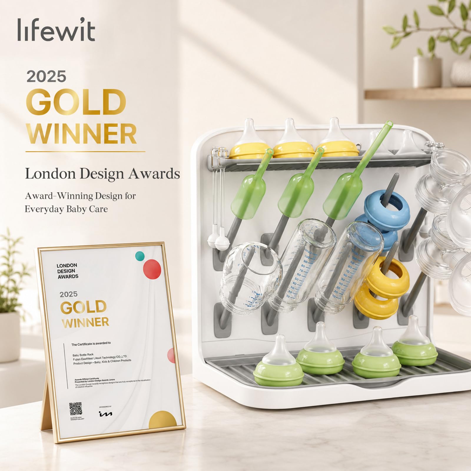 Lifewit 10-Hooks Baby Bottle Drying Rack for Countertop, BPA Free