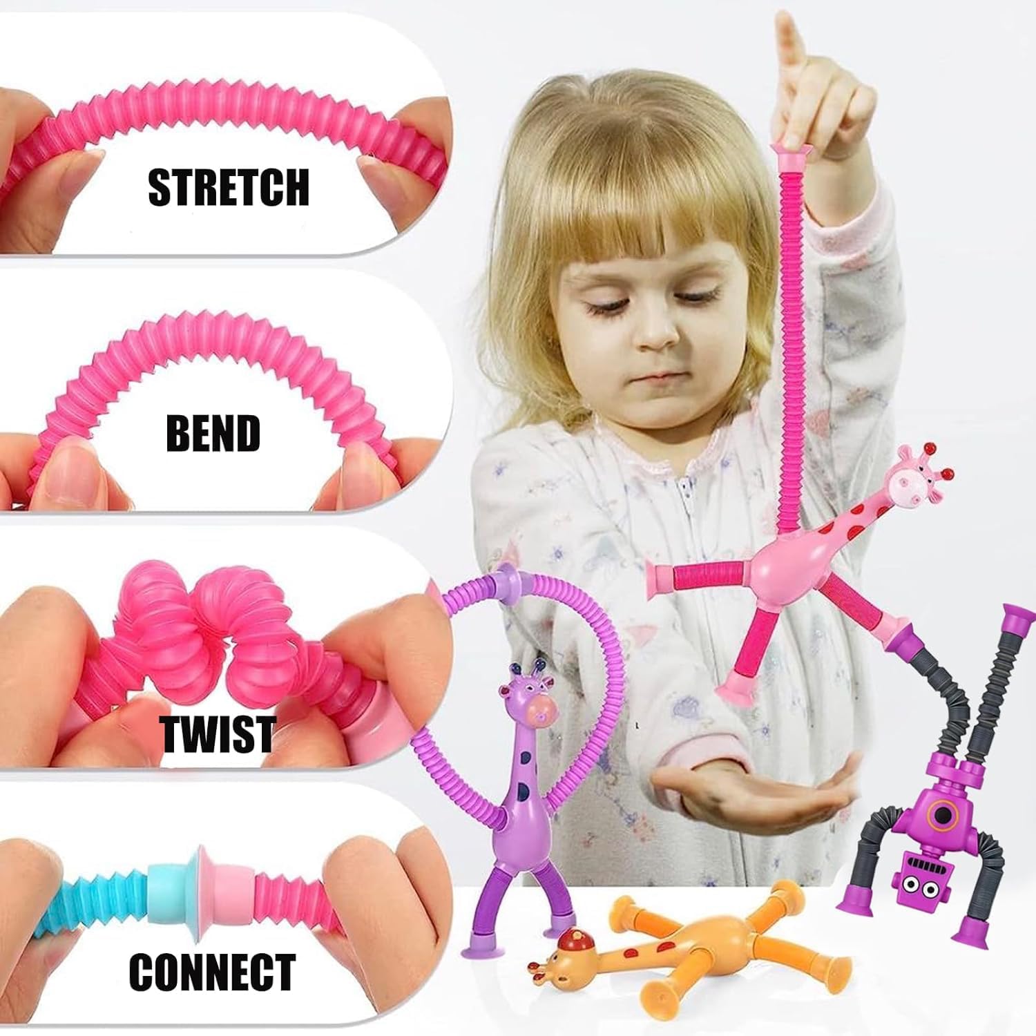 6PCS Telescopic Suction Cup Giraffe Toy,pop Tubes,Toys for Kids,Toddler Travel Toys,Toddler Sensory