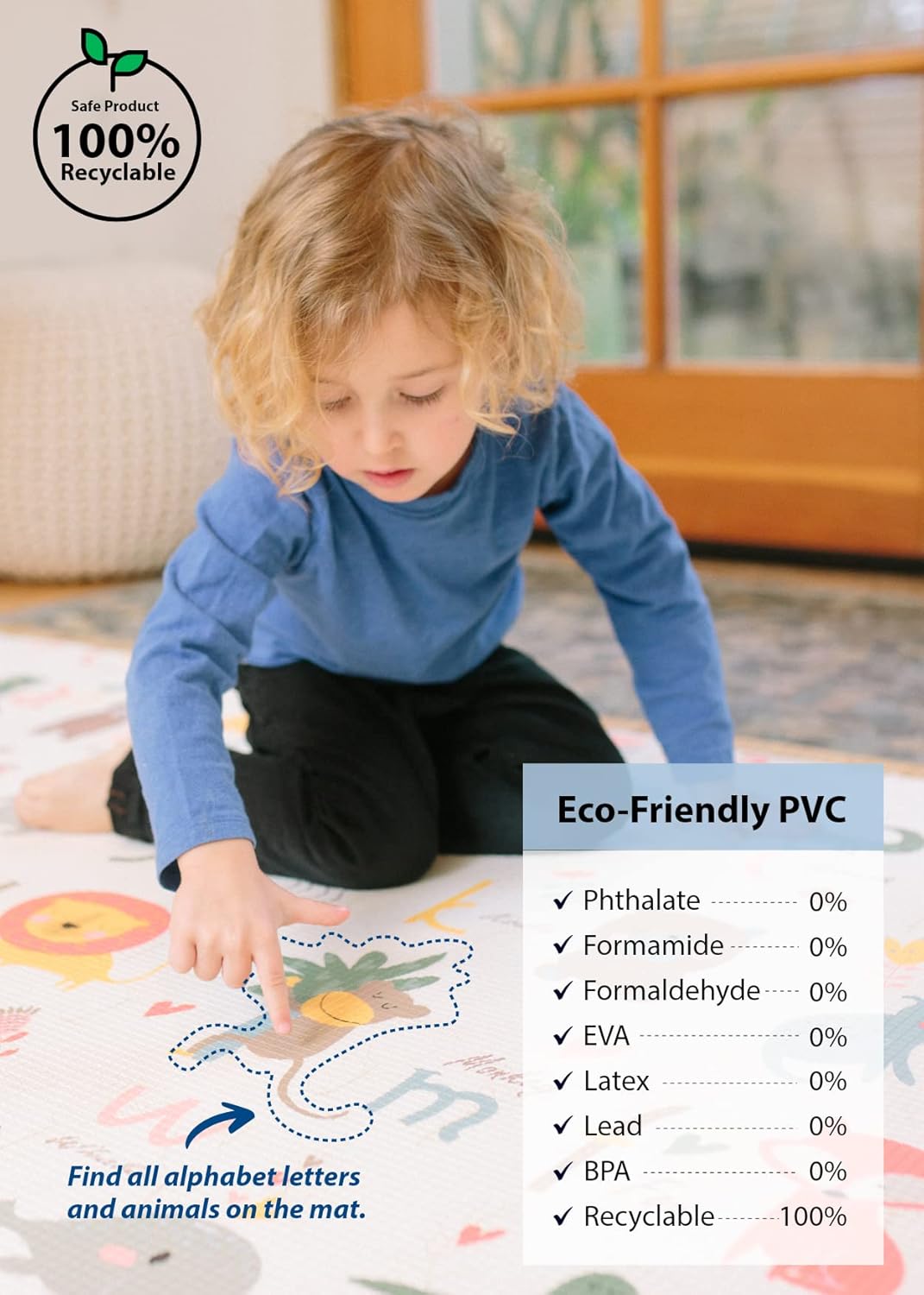 Baby Care Play Mat (Large, Moroccan - Blue) 82'' x 55'' Original One-Piece Reversible Rollable