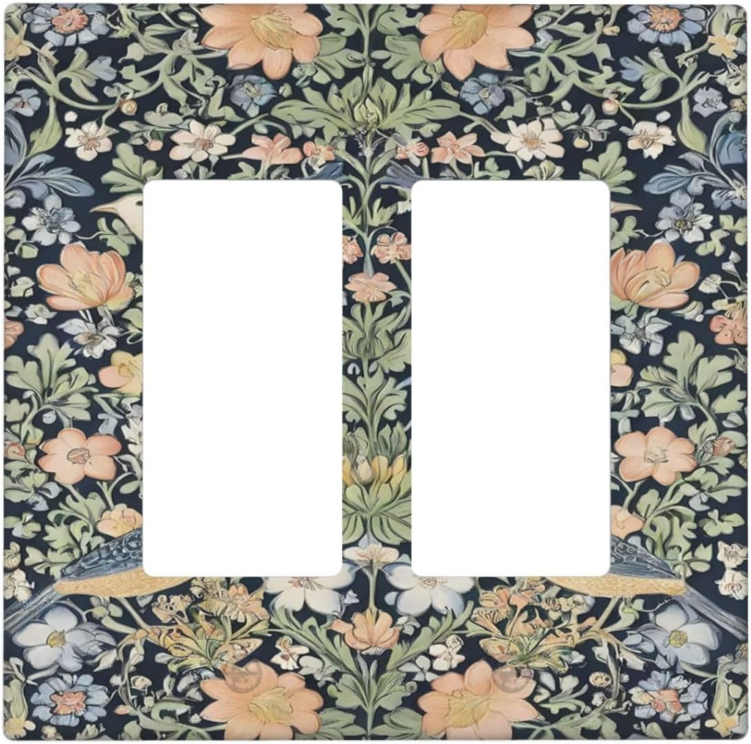 Decorative Outlet Covers Rustic Morris Birds Green Leaf Flower 2 Gang Wall Plate Double Rocker Two