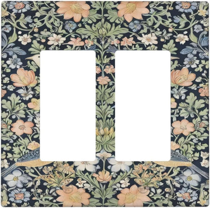 Decorative Outlet Covers Rustic Morris Birds Green Leaf Flower 2 Gang Wall Plate Double Rocker Two