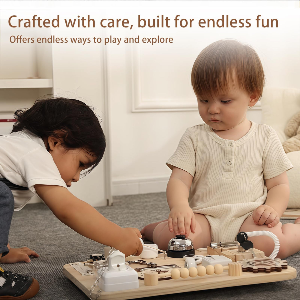 Potatomato Wooden Montessori Large Busy Board for Toddlers and Kids – Sensory Activity Board Toy
