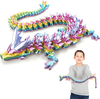 3D Printed Dragon, 24 Inch Crystal Dragon, Bigger Fidget Toys Adults, 3D Printed Articulated Dragon