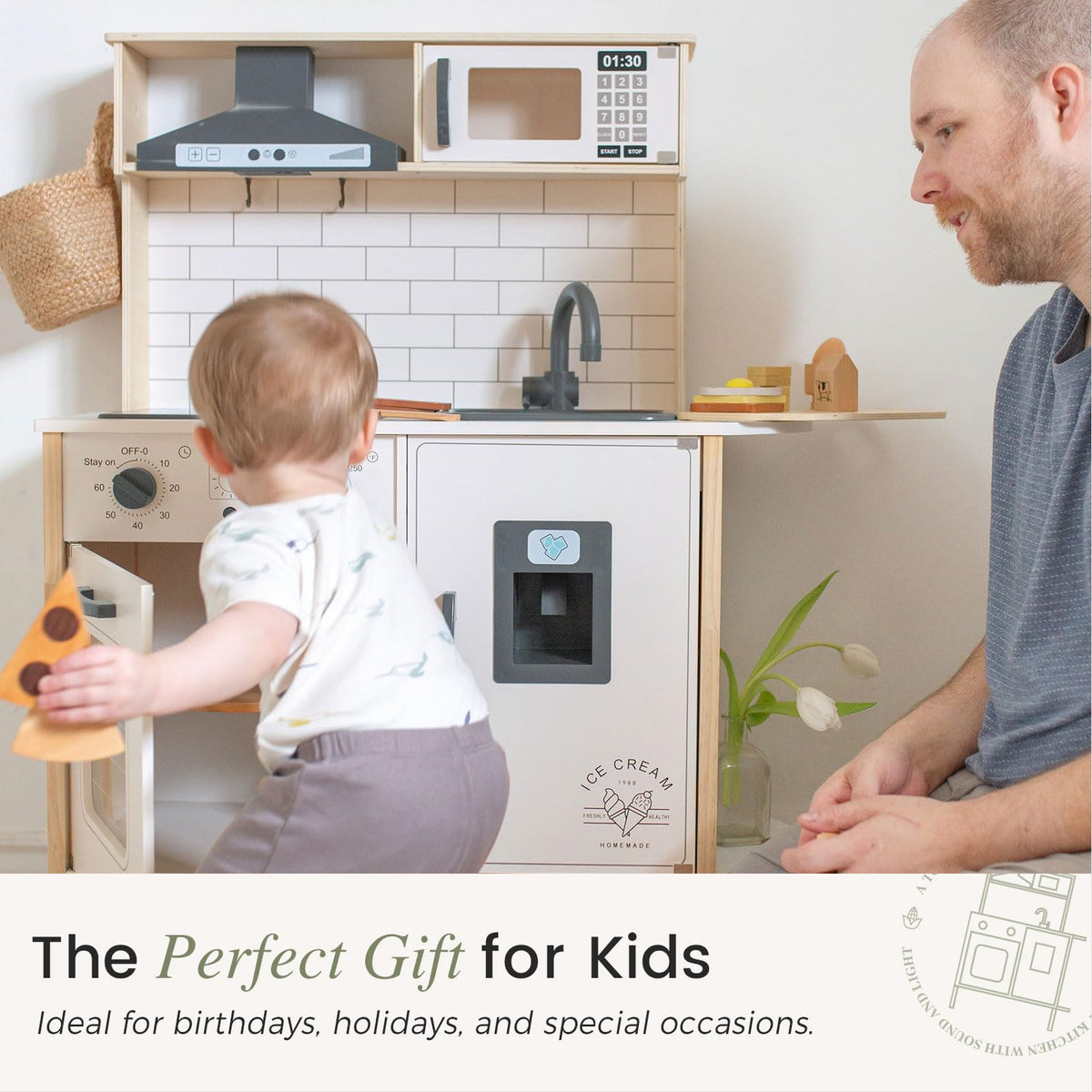 Tiny Land Play Kitchen for Kids – Real Lights, Sounds & Adjustable Height