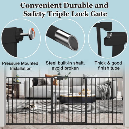 WAOWAO Triple Lock Baby Gate Extra Wide 57.87-62.59" Pressure Mounted Walk Through Swing Auto Close