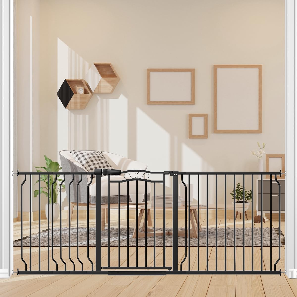 67.3-81.1" Extra Wide Baby Gate for Stairs No Drilling, 30" Tall Auto Close Press Mounted Baby Gate