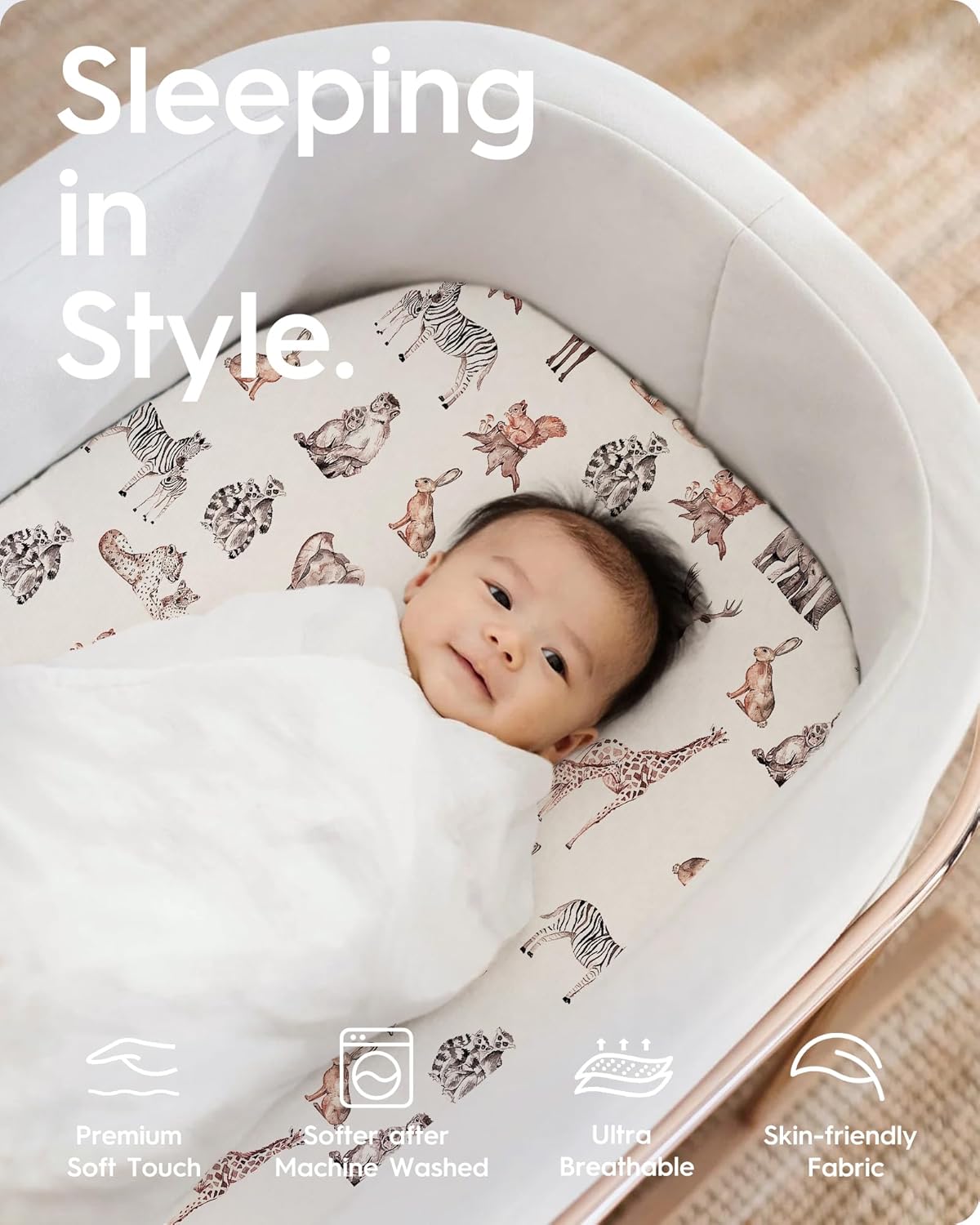 Bassinet Sheets for Baby Boy Girl, TotBasic Buttery Soft Universal Bassinet Fitted Sheet