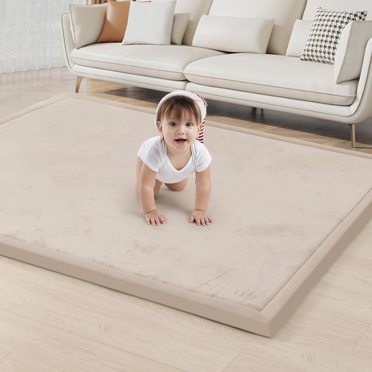 ACOMOPACK Baby Play Mat for Floor 1.3" Thick Memory Foam Play Mat 79"×157 Tummy Time Crawling with