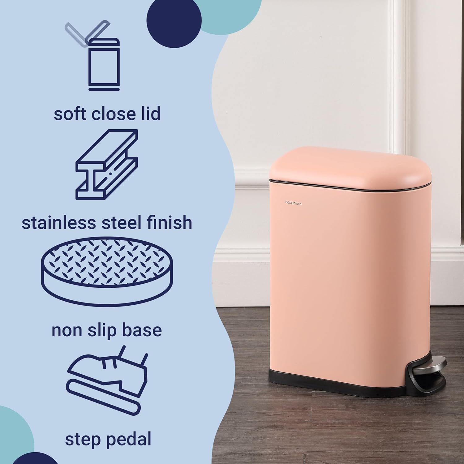 happimess HPM1009G Roland Mini 2.6-Gallon Step-Open Trash Can, Flamingo Pink,with Soft-Close Lid