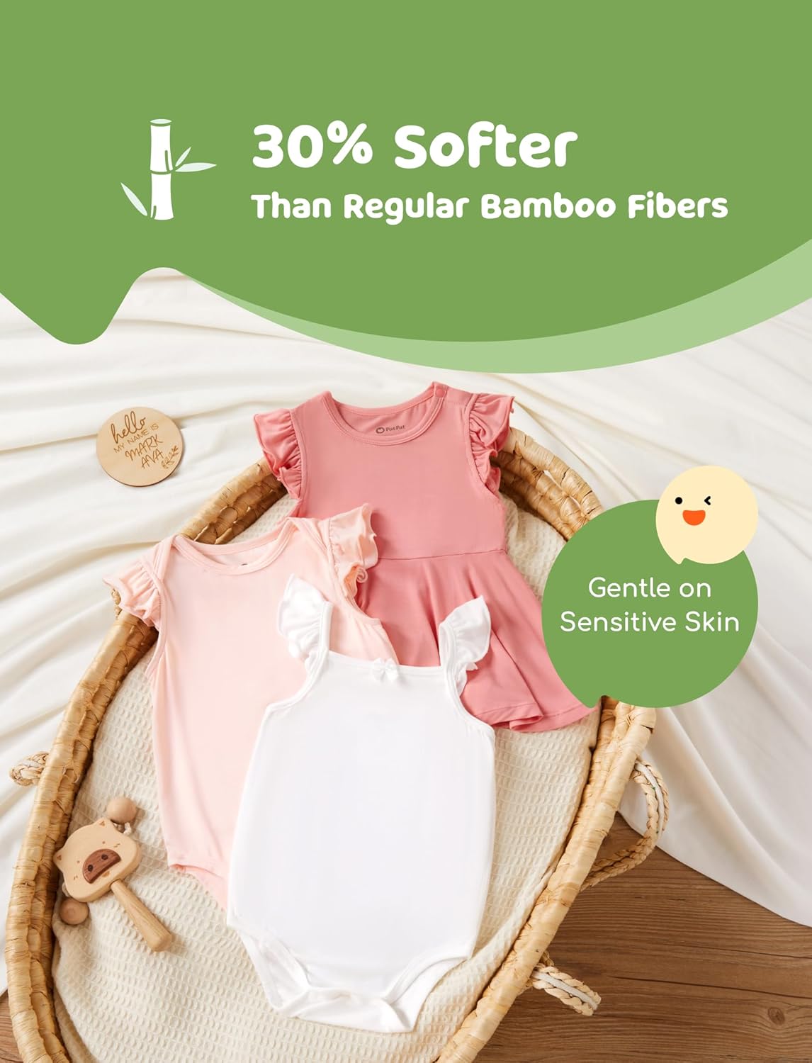 PATPAT Baby Girl Bodysuits - Soft Bamboo Viscose - Flutter Sleeves Cute Dress - Newborn Infant