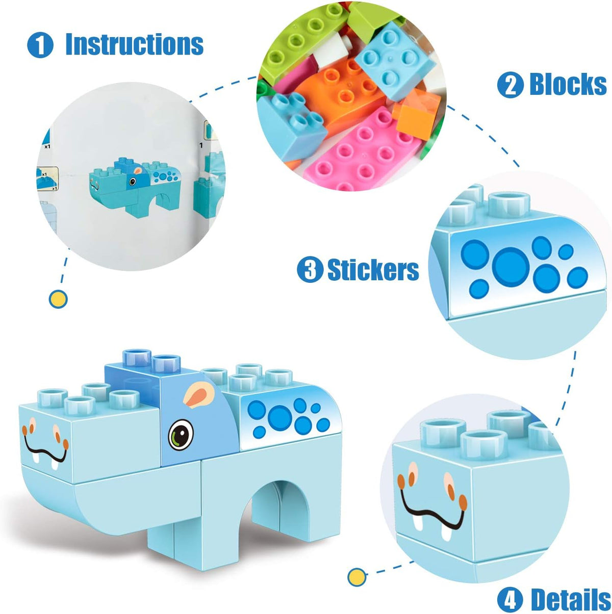 Animals Building Blocks Set, 122 Pieces Animal Building Toy Kit with Storage Box for Kids Ages 3 4