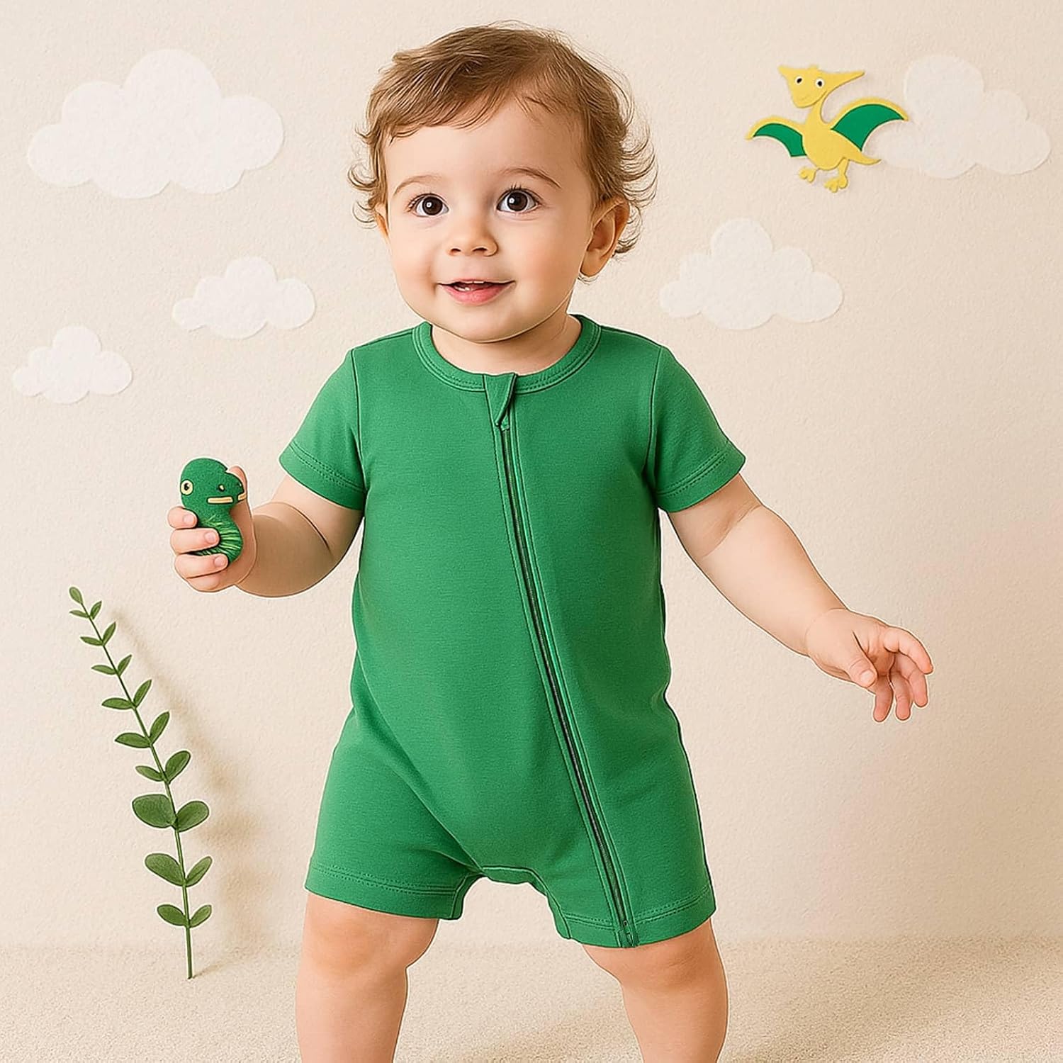 OPAWO Bamboo Baby Pajamas 3 Pack, Double Zipper Bamboo Sleepers for Baby Boy Girl Romper, Toddler