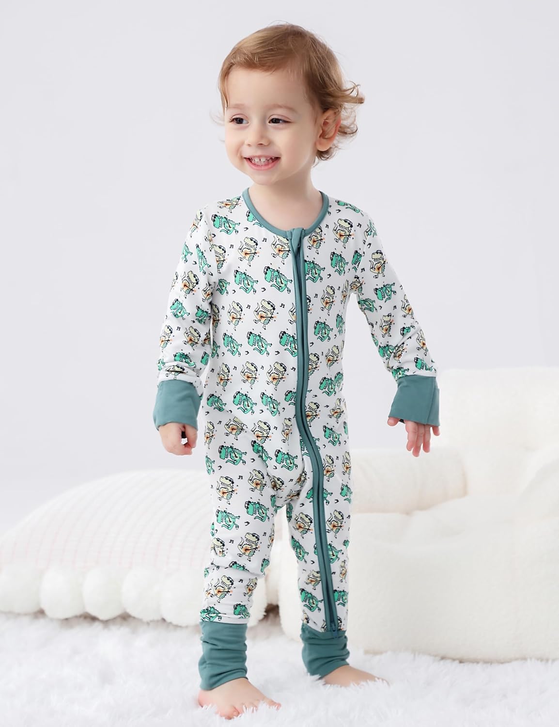JunNeng 2Pcs Baby Rayon from Bamboo Sleeper with Mitten Cuffs, Footless Zipper Cozy Pjs, Non-Slip