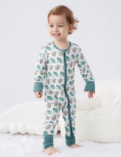 JunNeng 2Pcs Baby Rayon from Bamboo Sleeper with Mitten Cuffs, Footless Zipper Cozy Pjs, Non-Slip