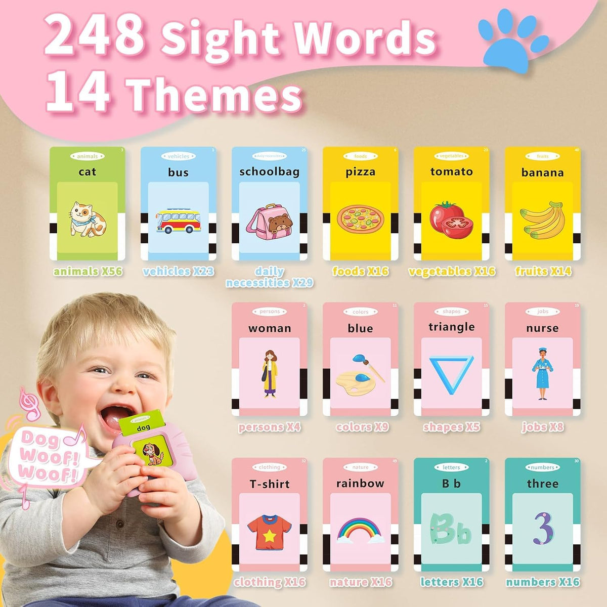 Toddler Toys Talking Flash Cards for 1 2 3 4 5 6 Year Old Boys and Girls, Autism Sensory Toys for