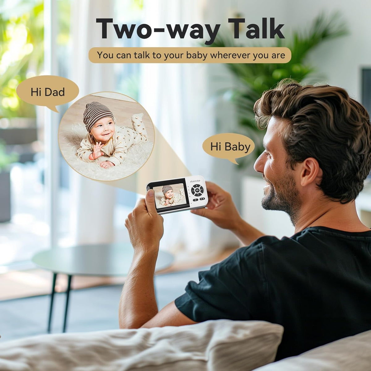 ebemate WiFi Video Baby Monitor,2.8" Display with 1080P Camera,No Glow Night Vision,2-Way Talk &
