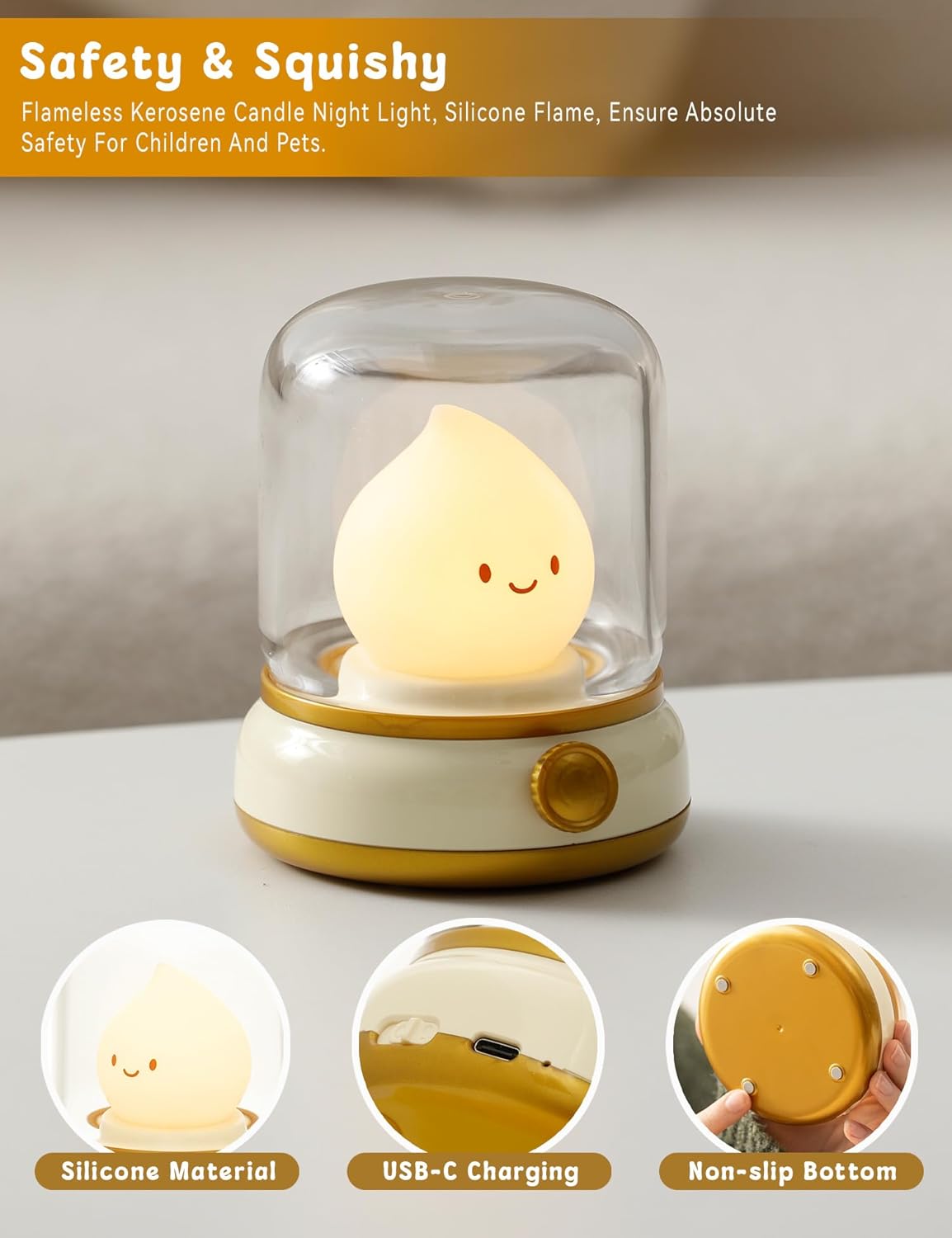 Cute Ghost Campfire Lamp, Halloween Decor,Kids Night Light，Adjustable Dimmable Rechargeable Night