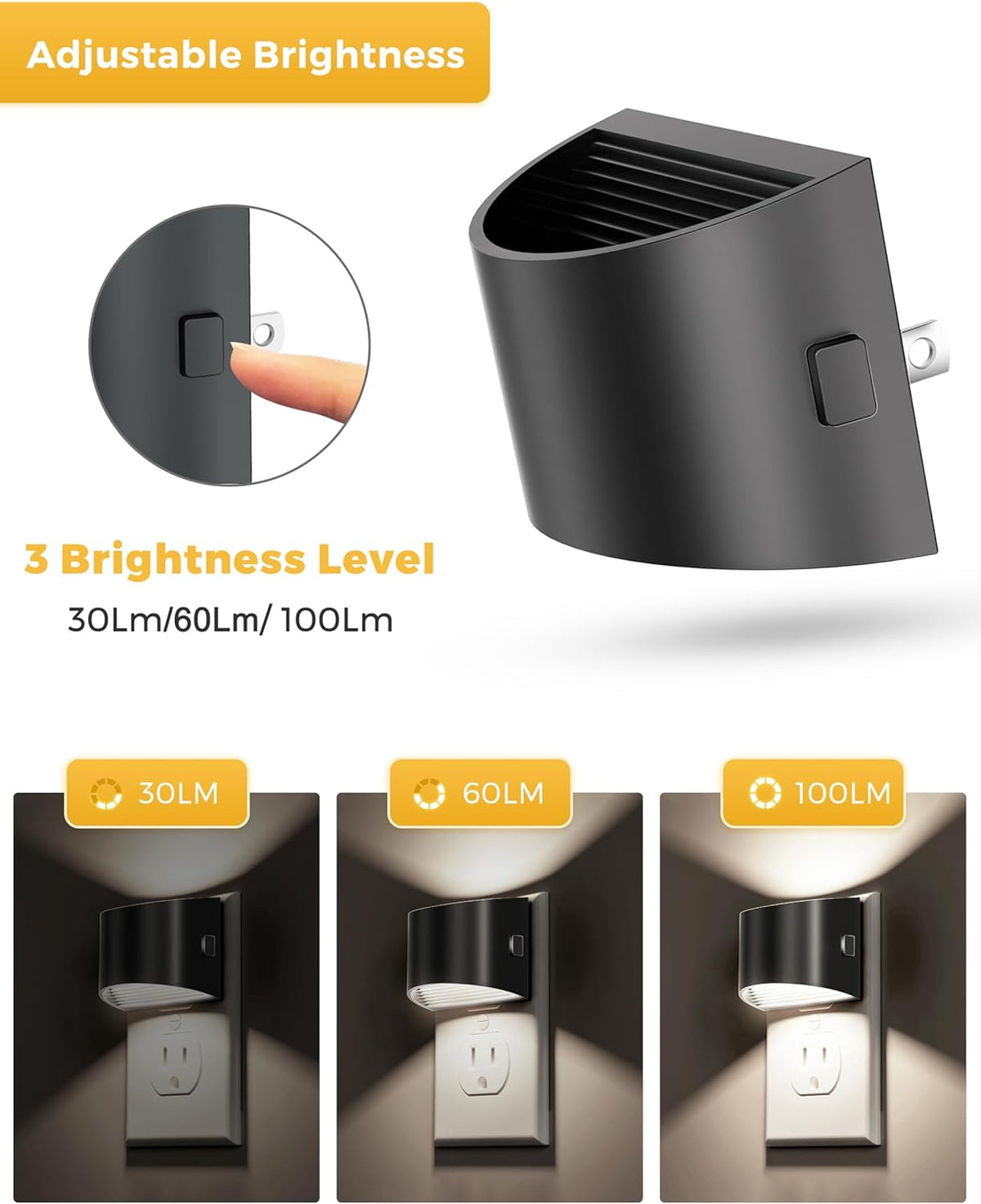 L LOHAS LED Night Lights Plug into Wall 2 Pack, Nightlight with Dusk to Dawn Sensor,3 Level