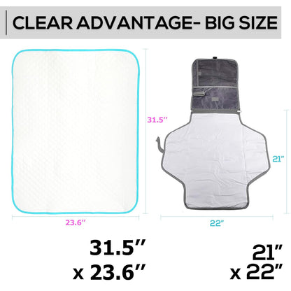 Baby Diaper Changing Mat - 31,5 x 25,5 inch Waterproof Portable Travel Changing Pad - Wipable