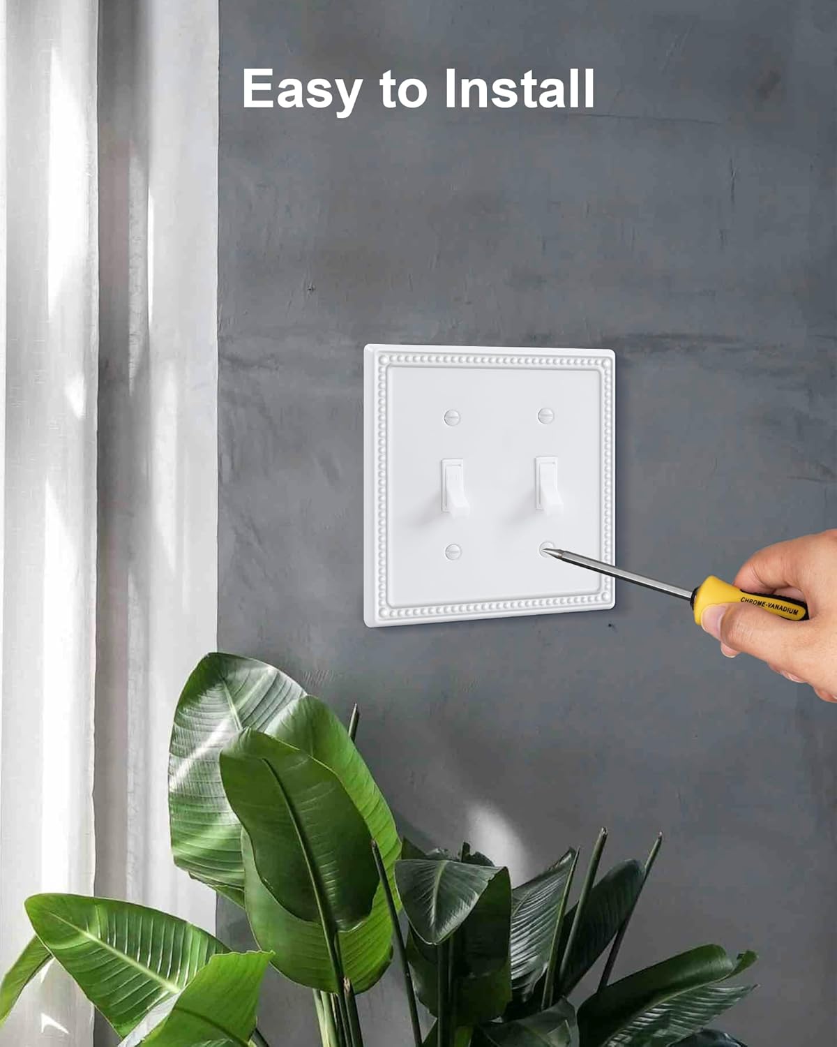 2-Pack Double Toggle Light Switch Cover Plate, Pearls Decorative Dual Switch Plate Covers, Pure