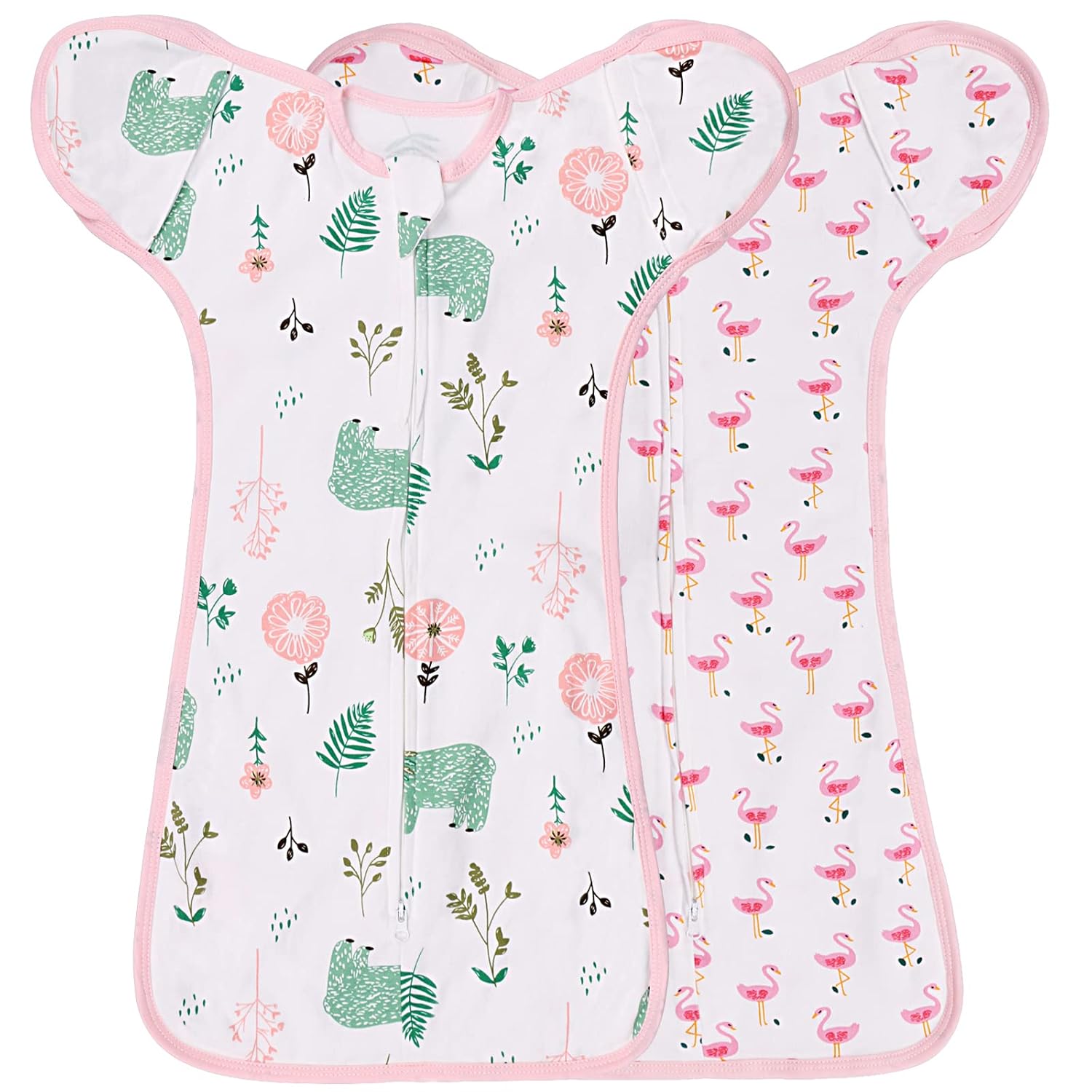 2 Pack Transition Swaddle with 2 Way Zipper, 2 in 1 Arms in/Out Transitional Arms Up Swaddle, 100%