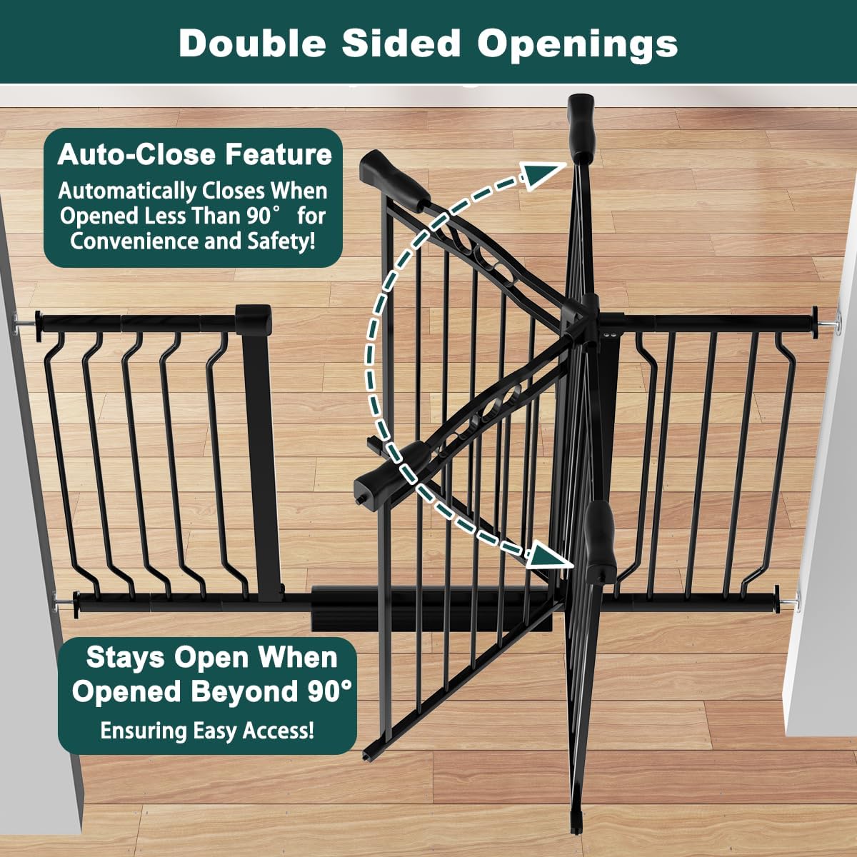 29.53"-33.85" Mornyray Auto-Close Baby Gate Extra Wide, Pressure Mounted Dog & Pet Gate for Stairs