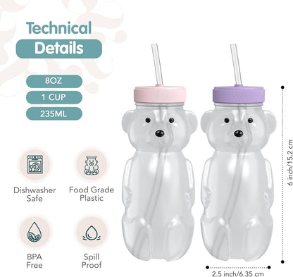 Honey Bear Straw Cup for Babies, Honey Bear Cups with Travel Lid, 2-Pack Therapy Learning HoneyBear