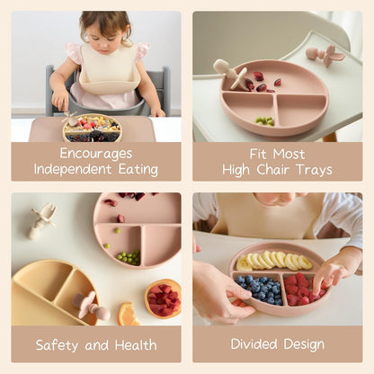 Moonkie Suction Plates for Baby | 100% Silicone BPA-Free Baby Plates with Lids and Food Cover |
