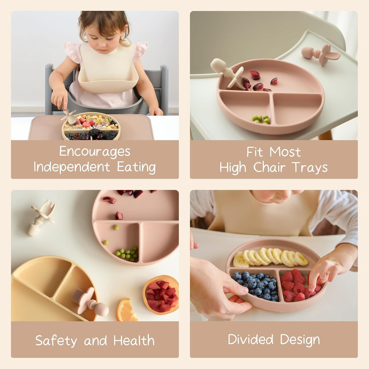 Moonkie Suction Plates for Baby | 100% Silicone BPA-Free Baby Plates with Lids and Food Cover |
