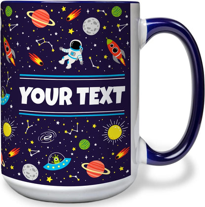 Personalized Mug for Kids - Outer Space - Custom Name/Text, Ceramic Hot Chocolate/Cocoa/Coffee Cup