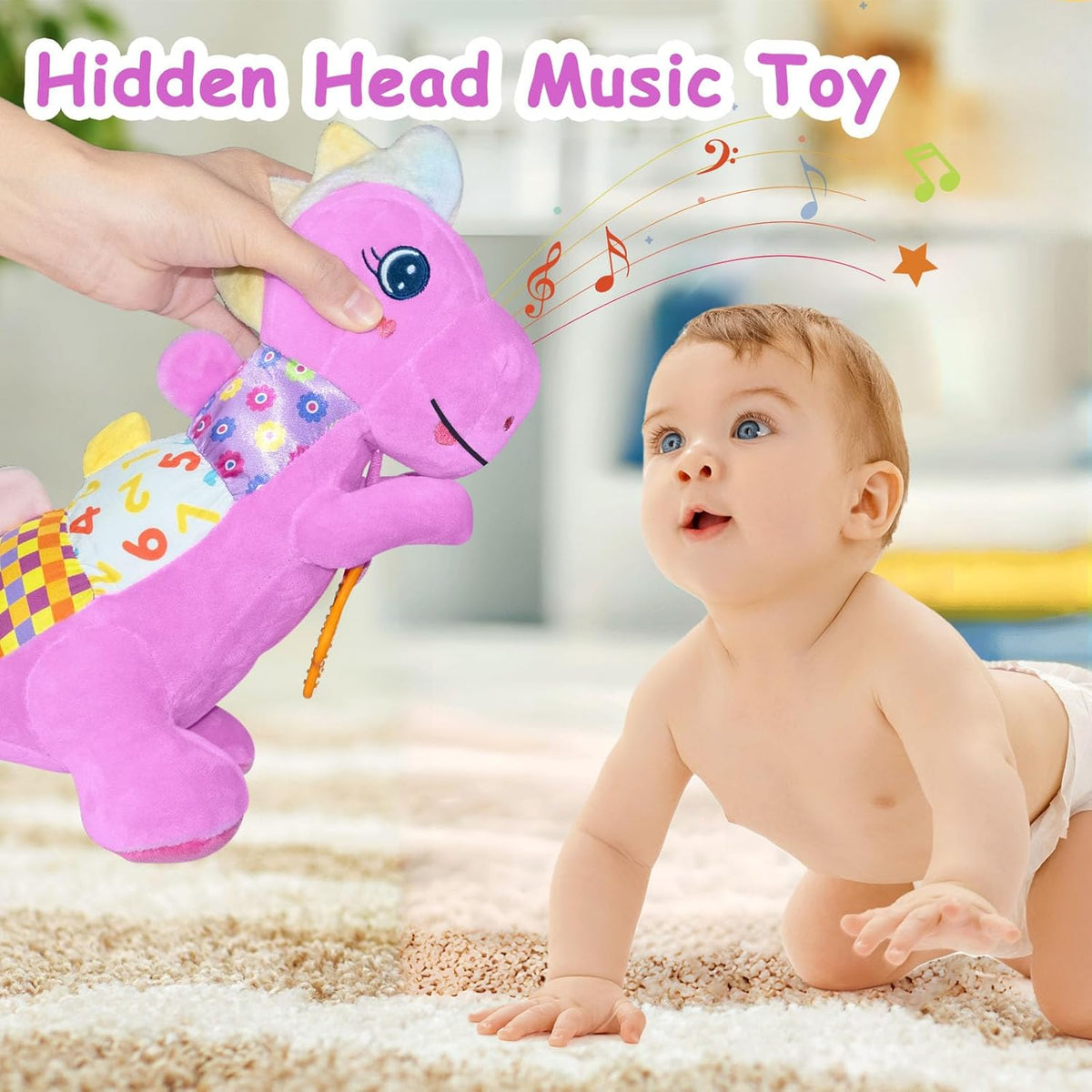 Baby Dino Plush Soft Stuffed Animal Toy for 0-3-6-12+ Months,Infant Musical Toy with