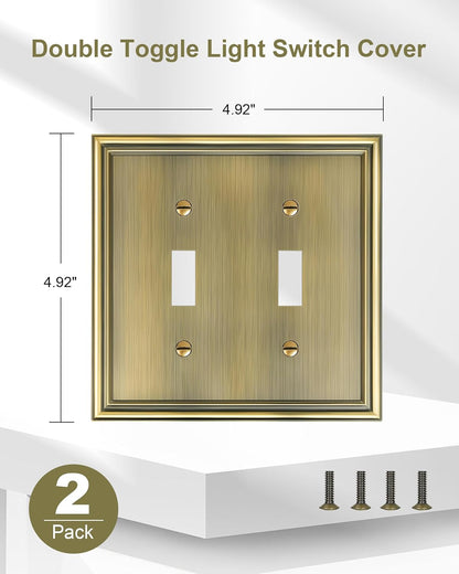 2-Pack Double Toggle Light Switch Cover Plate, Durable Solid Zinc Alloy Decorative Dual Switch