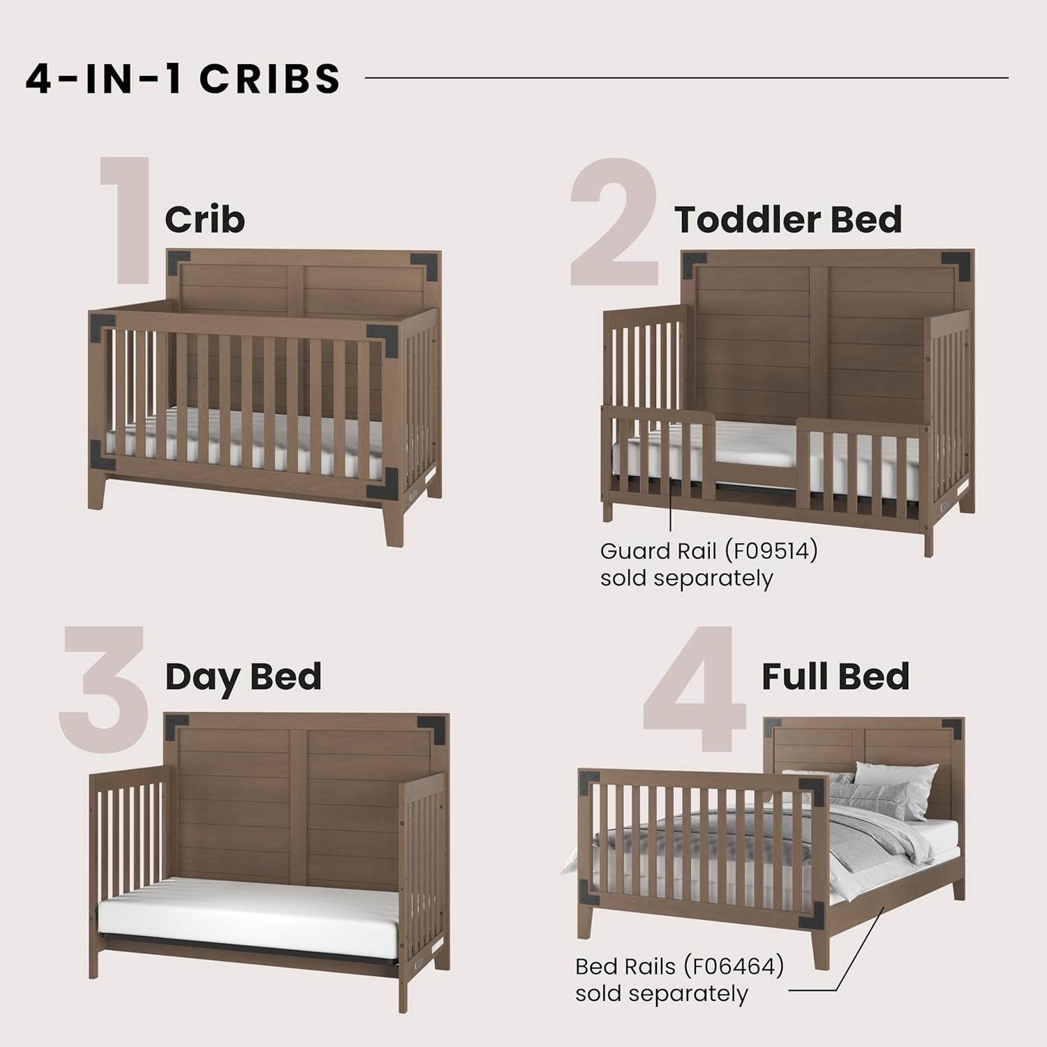 Child Craft Lucas 4-in-1 Convertible Crib, Baby Crib Converts to Day Bed, Toddler Bed and Full Size