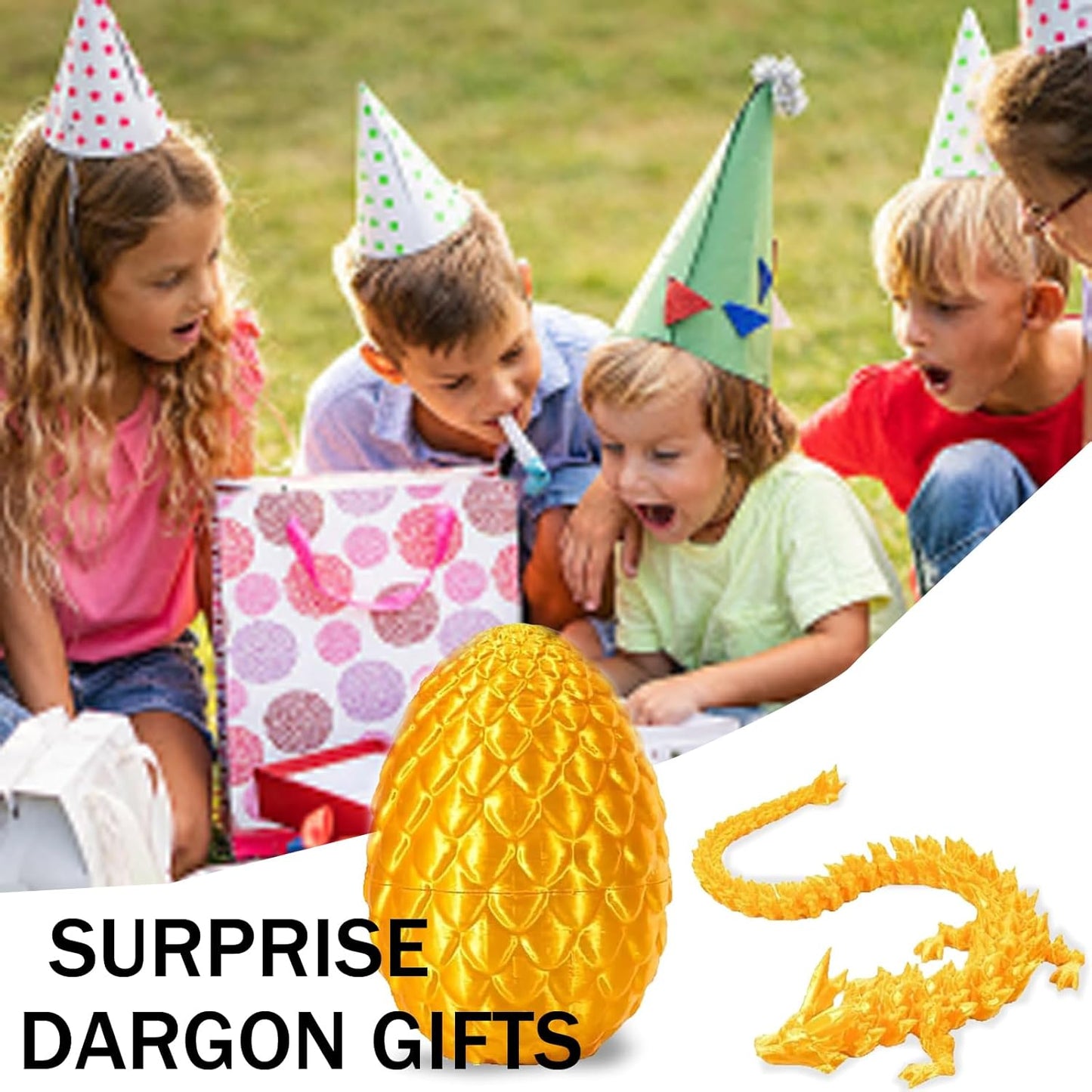 Cessfle 3D Printed Dragon in Egg, Crystal Dragon Eggs with Dragon Inside, Full Articulated Dragon