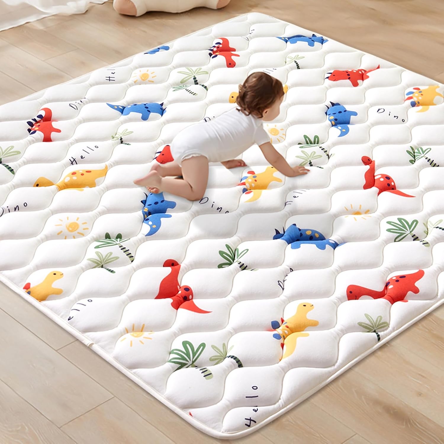 Odorless Premium Foam Baby Play Mat 47" x 47", Soft Microfiber Fabric Crawling Mat for Floor