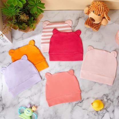 Geyoga 6 Pieces Newborn Baby Hat Bear Ears Infant Caps Baby Boy Girl Toddler Hats Infant Beanie
