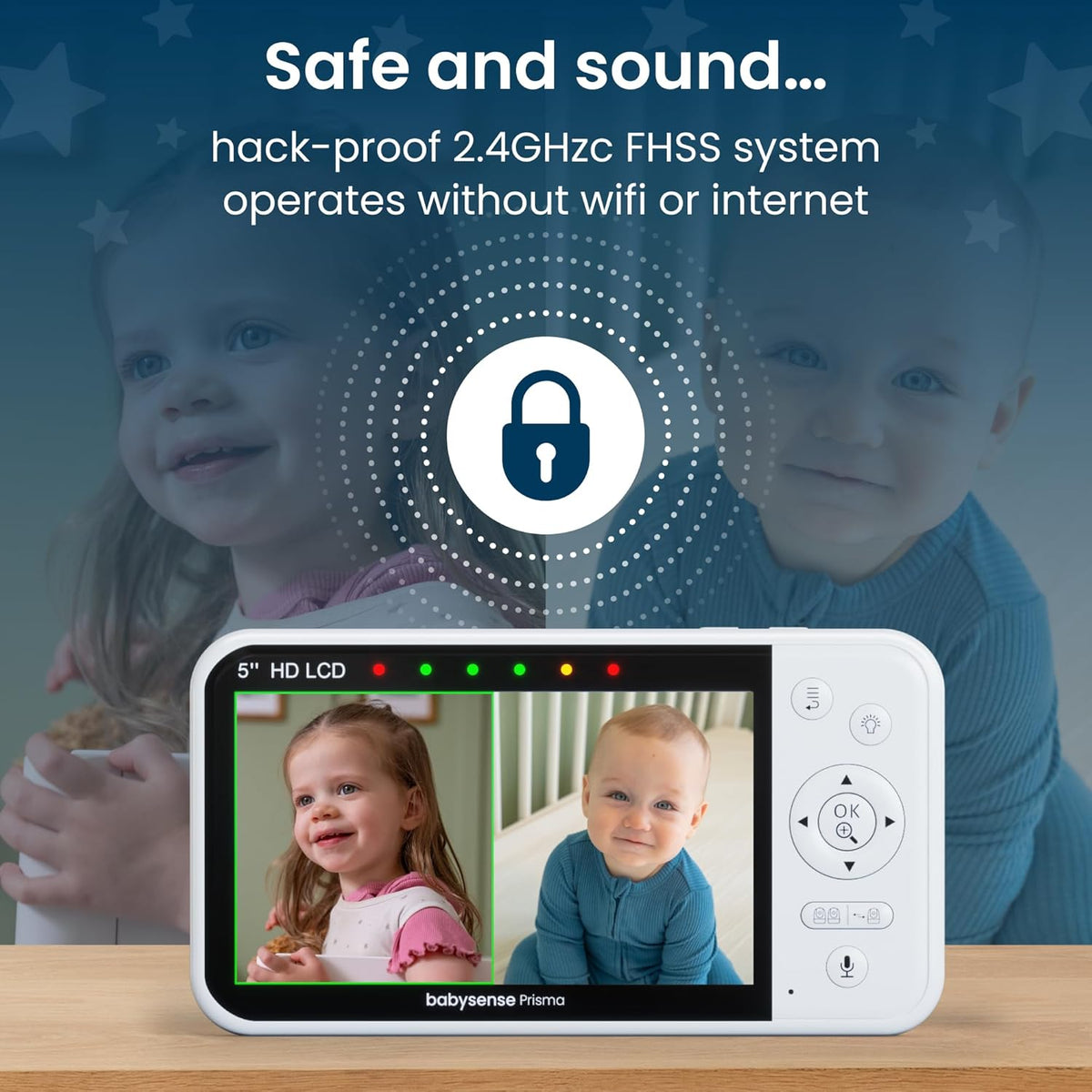 Babysense Prisma Baby Monitor with Camera and Audio, 5” HD Video Baby Monitor, 6-Color Night Light