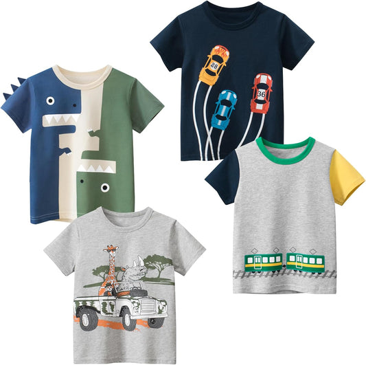 Boys' 4-Pack Excavator Short Sleeve Crewneck T-Shirts Top Tee Size 2-7 Years Toddler Boys' Value