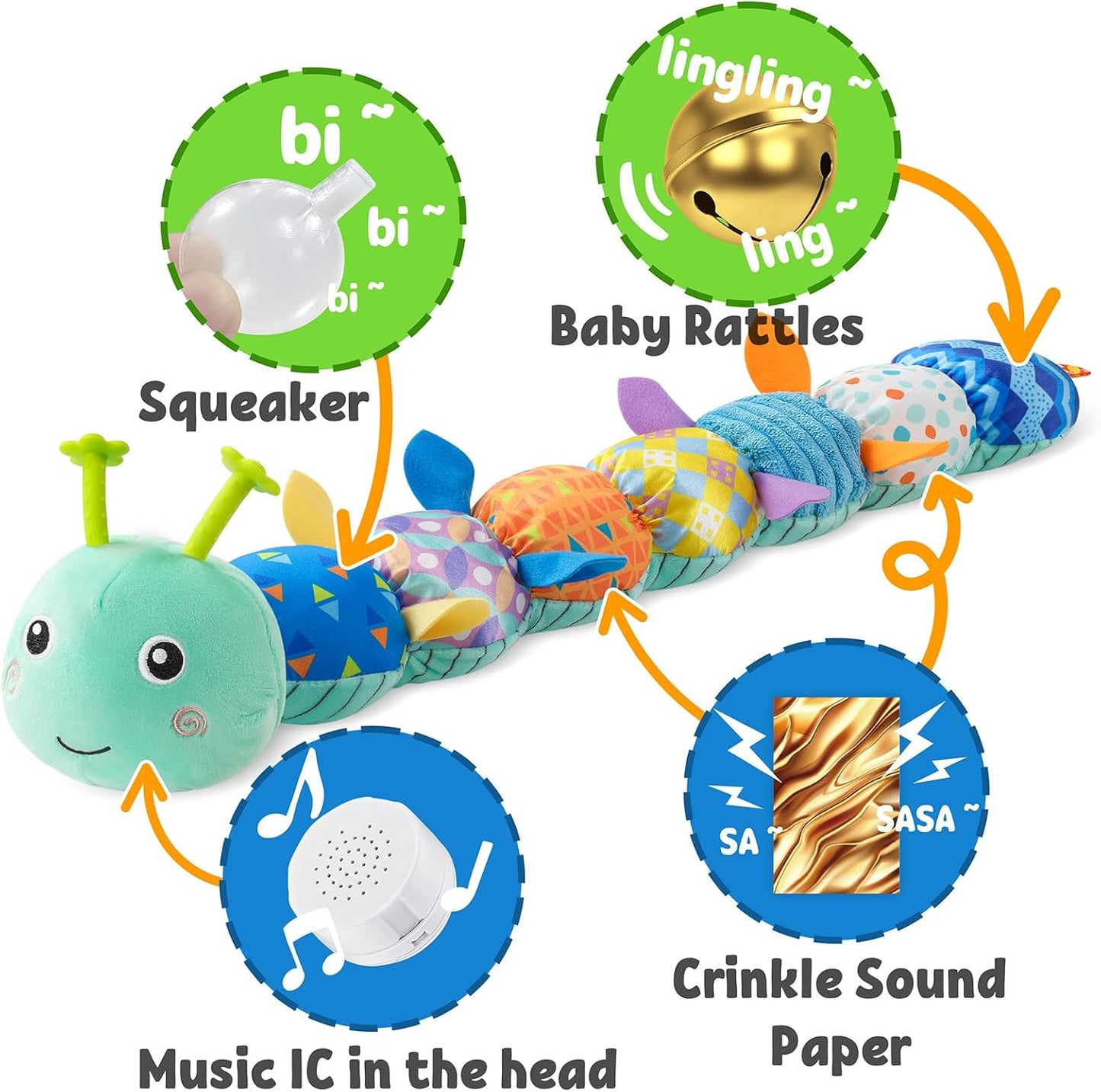 LIGHTDESIRE Baby Toys Musical Caterpillar,Infant Stuffed Animal Toy with Crinkle and Rattles,Soft