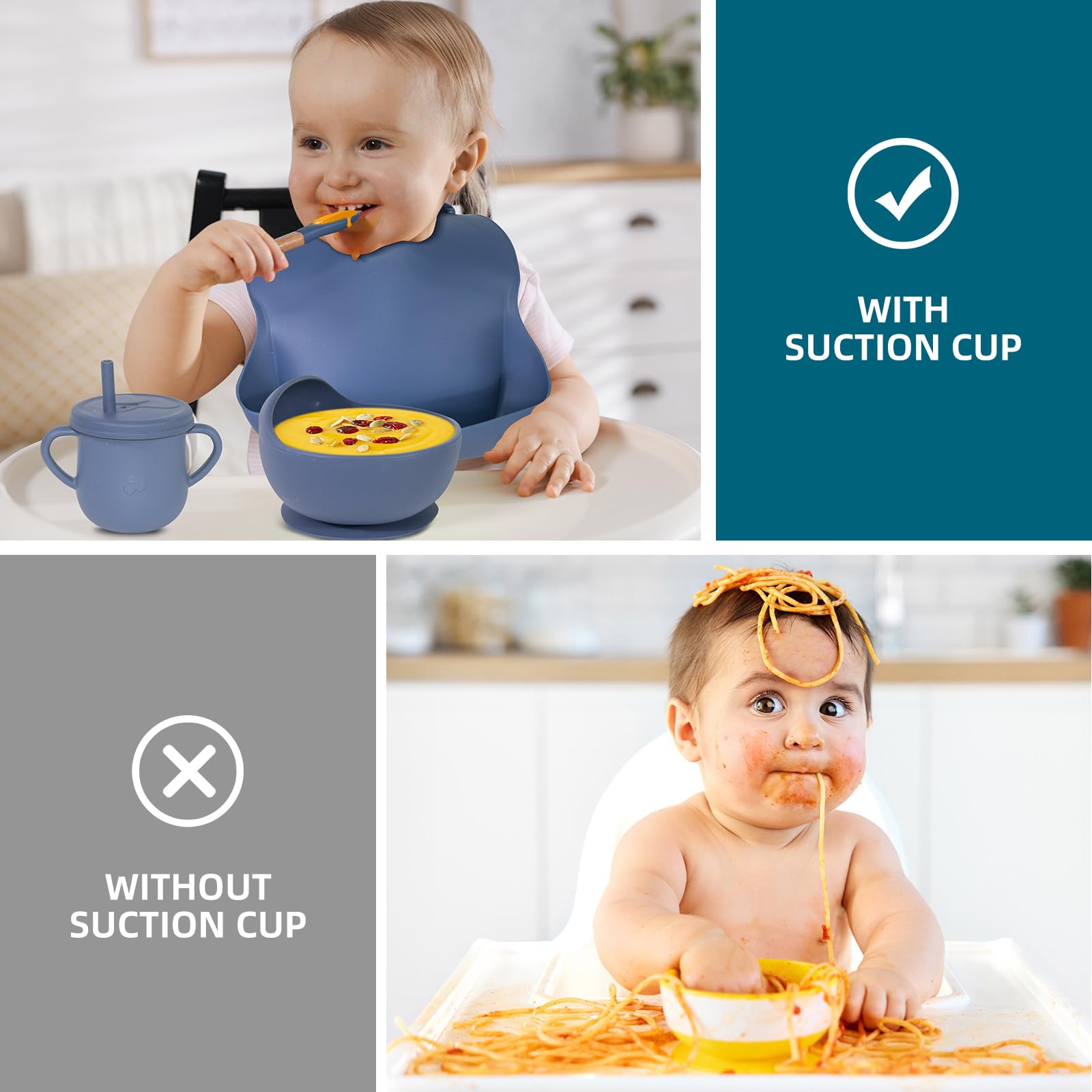 Dormlony 100% Silicone Baby Feeding Set, BPA Free Baby Dishes with Suction Bowl, Divided Plate