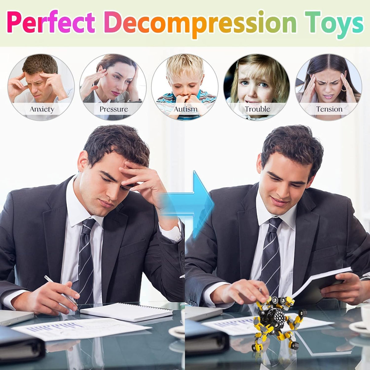 Transformable Fidget Spinners 4 Pcs for Kids and Adults Stress Relief Sensory Toys for Boys and